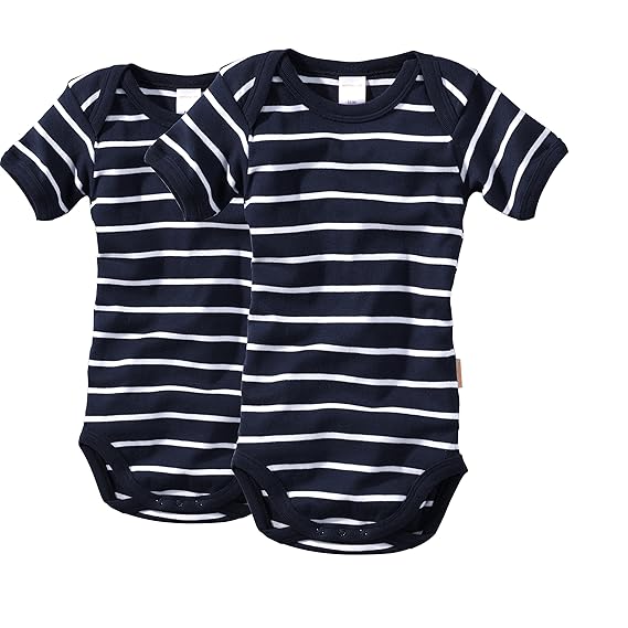 wellyou Baby und Kinder kurzarmbody/Baby-Body mädchen und Junge aus 100% Baumwolle, Kurzarm Body in Marine-blau Weiss 2er Set