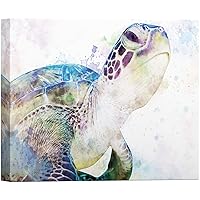 SIGNWIN Canvas Wall Art Yellow and Green Hawksbill Sea Turtle Closeup Marine Life Ocean Watercolor Modern Art Nautical Portrait Colorful Pastel for Living Room, Bedroom, Office - 12x18 inches