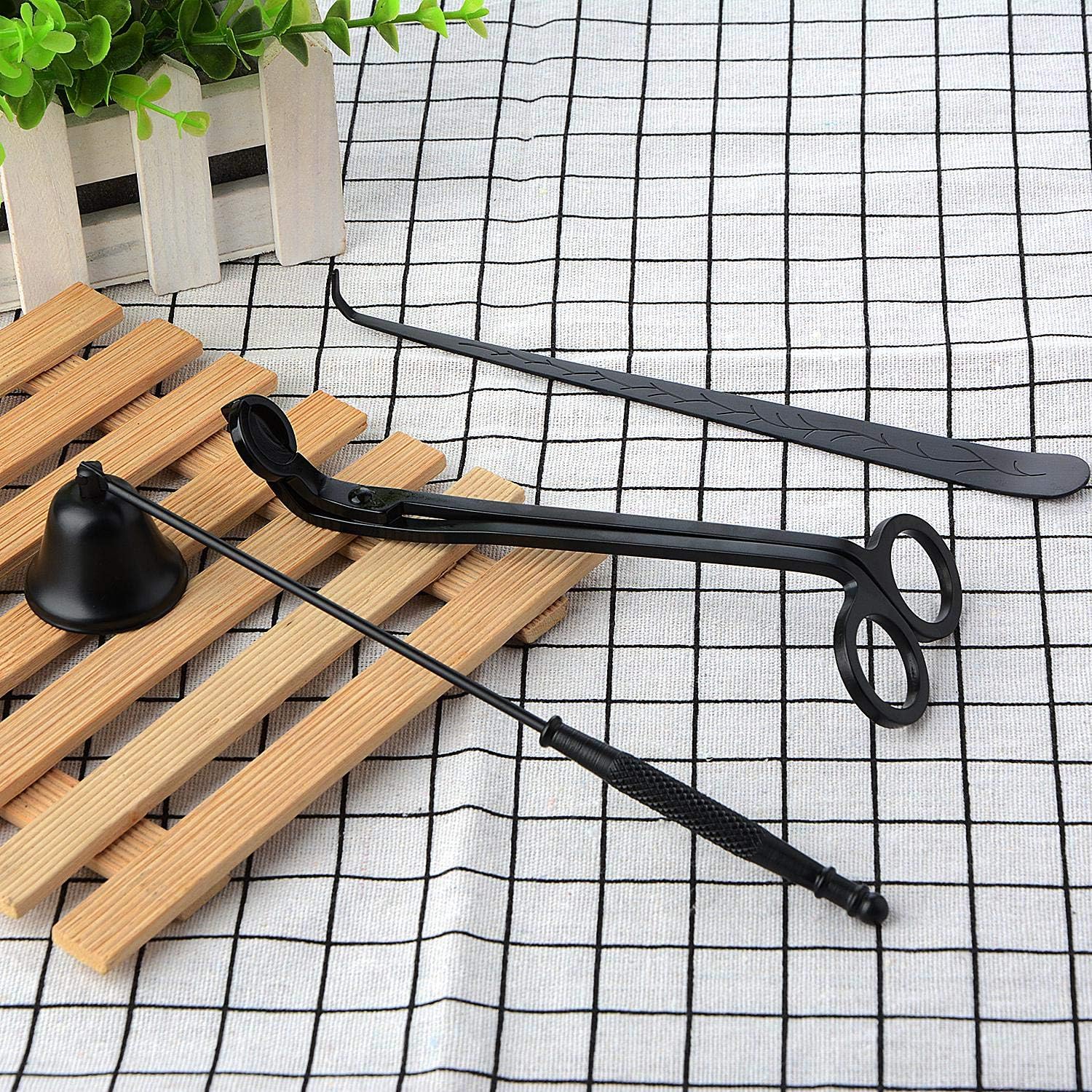 Yugust Candle Accessory Set - Candle Snuffer|Wick Trimmer|Wick Dipper, 3Pcs Stainless Steel Replacement Candles Wicks Tool for Candle Lovers, Black
