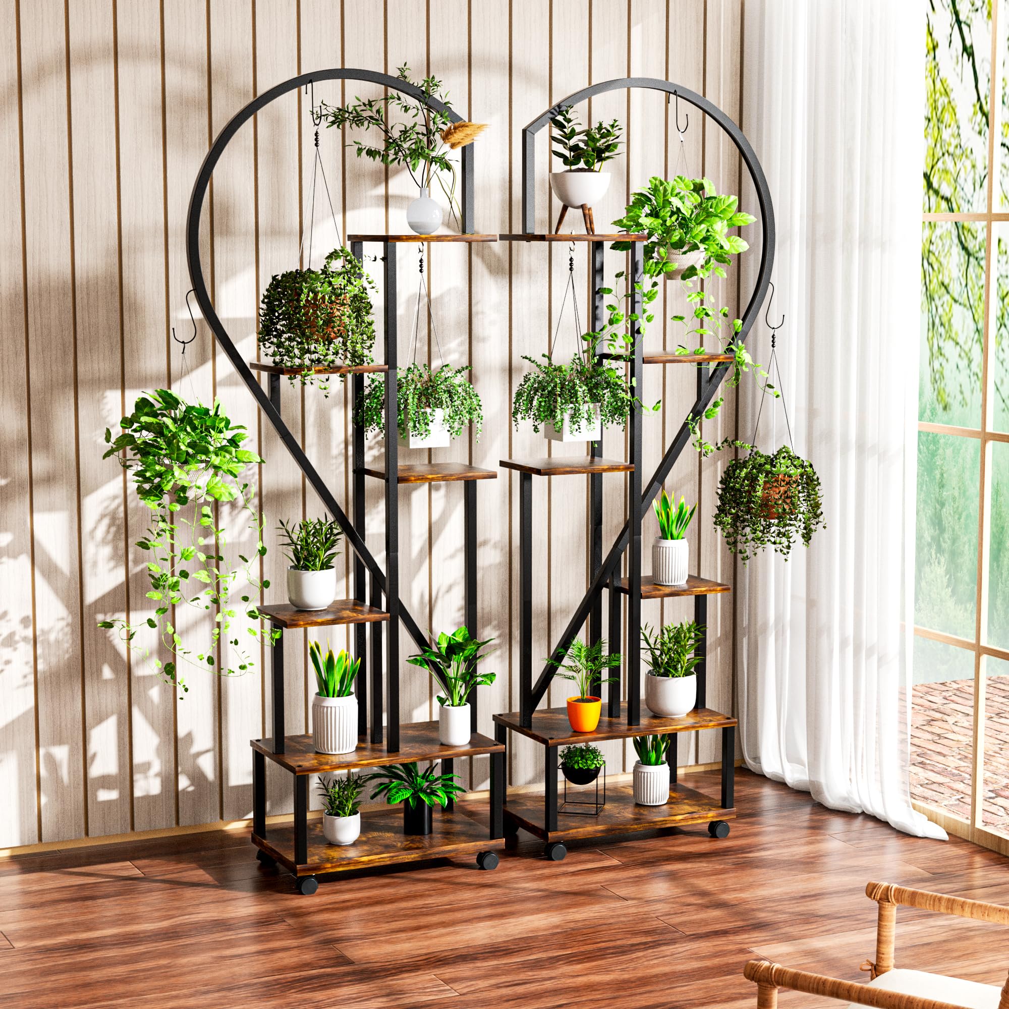 Photo 1 of TONAHUTU 71in Tall Tiered Metal Plant Stand Half Moon Plant Stands 6 Tiered Metal for Plants Multiple Tier Curved Ladder Flower Pot Stand Display Rack for Living Room, Balcony, Patio, Garden