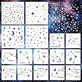 Keluna Star Stencils for Wall Decor - 16 Pcs Reusable Star Moon Zodiac Constellation Stencils for Wood, Canvas, Furniture