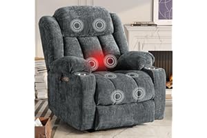 ABCASA Large Power Lift Chairs Recliners for Elderly with Heated and Massage, Upgraded Chenille Lift Chairs Recliners, USB-A and USB-C, Cup Holder, Side Pocket, Grey Blue