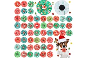Huhumy 50 Pcs Christmas Dog Collar Bows Bulk Red and Green Xmas Bow Ties Flower Charms Attachment for Small Medium Large Dogs Cats Collar Christmas Costume Accessories