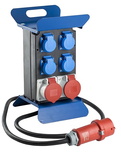 as – Schwabe Tragbarer CEE-Stromverteiler STECKY 1 – CEE-Stecker + 4 Schuko-Dosen + 2 CEE-Buchsen – Mobiler Stromverteilerkas