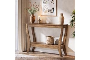 TRIBEWOOD Solid Wood Console Table with Storage, 41.3-Inch Farmhouse Entryway Table with Shelf, 2-Tier Wooden Sofa Table for 