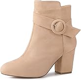 Allegra K Women's Round Toe Block Heel Nude Ankle Booties 10 M US
