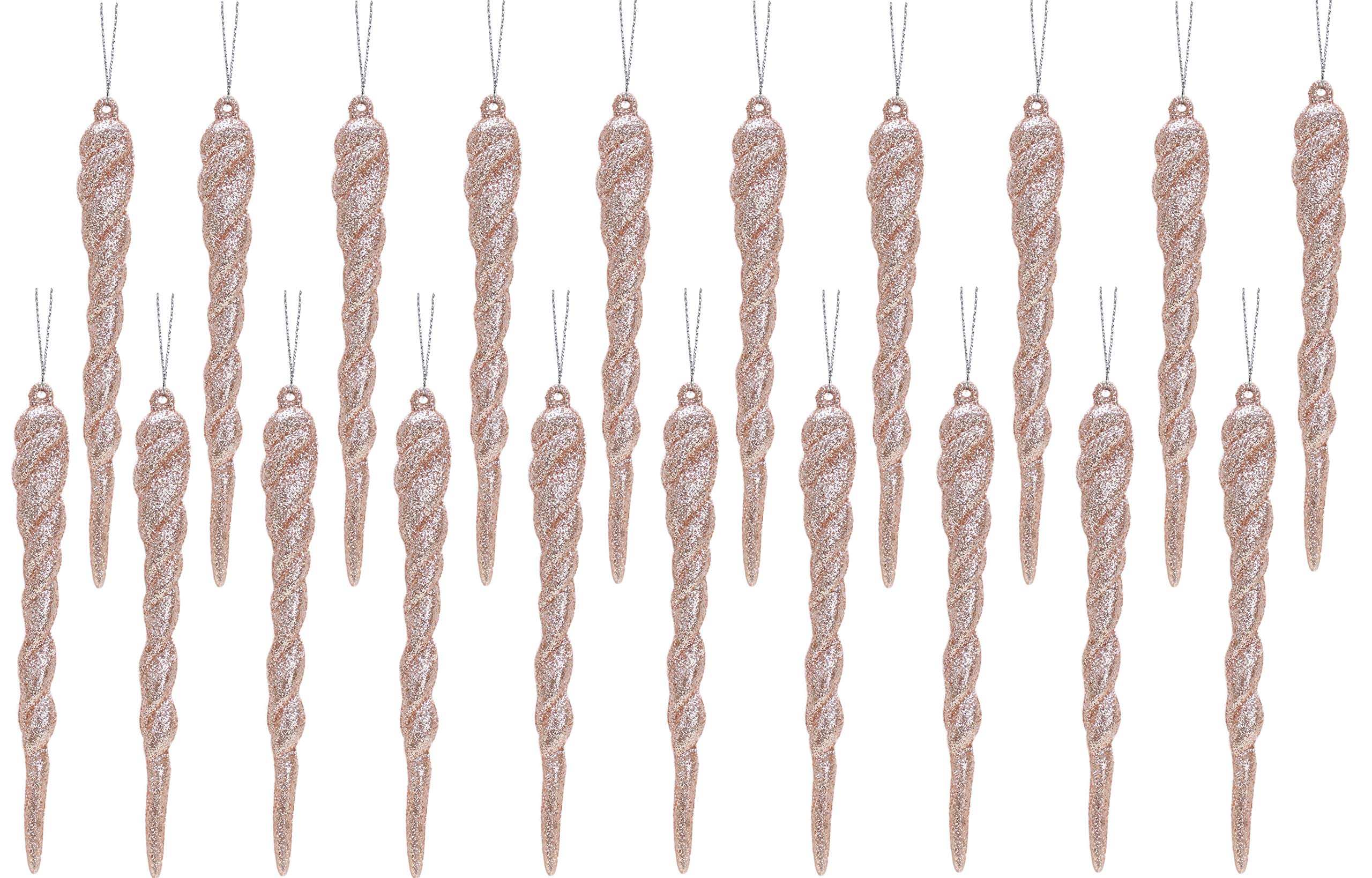 Christmas Concepts® 120mm (4.8") Glitter Icicle Decorations Christmas Tree Trims (ROSEGOLD, 20)