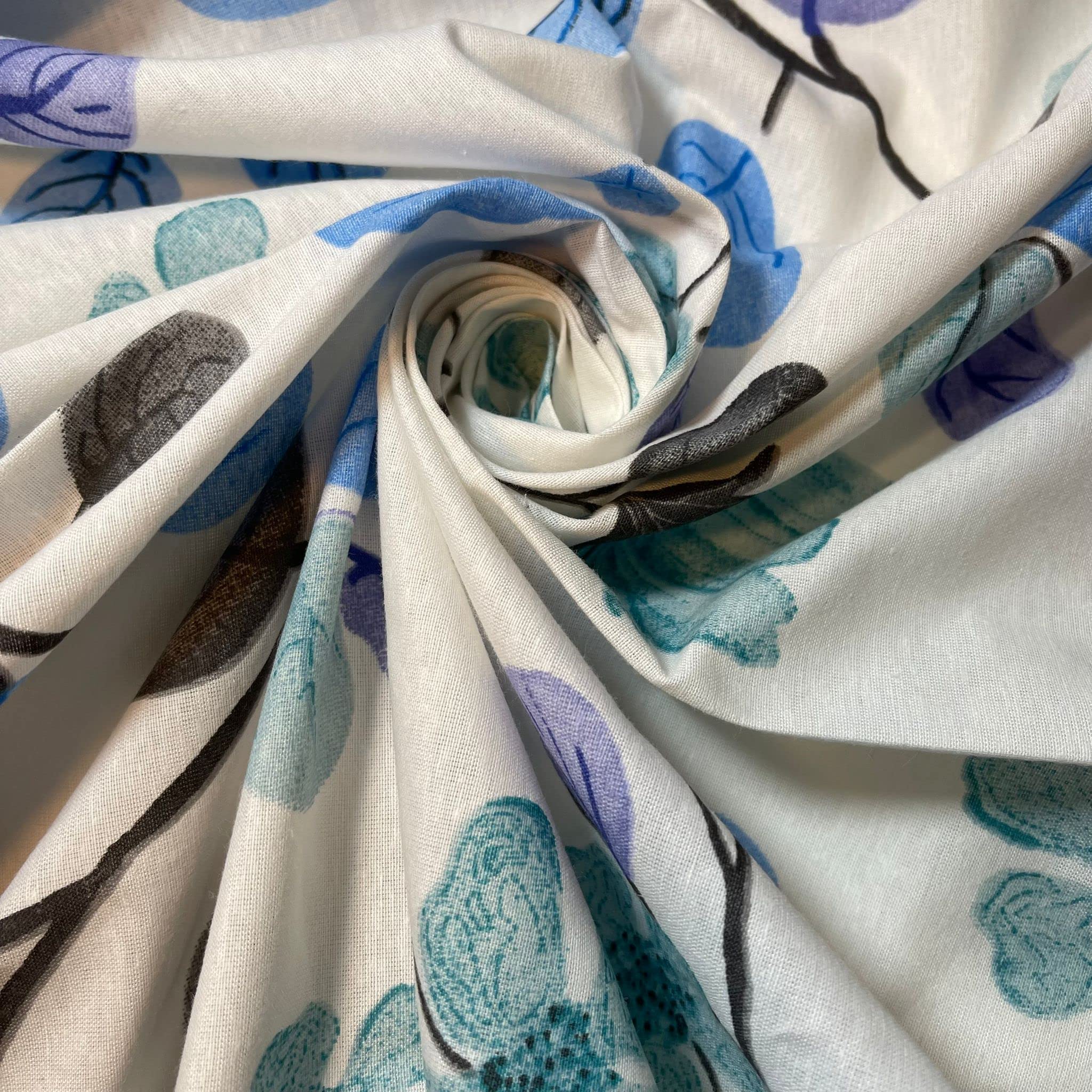 TS Fabric by The Metre UK - 95 Inches / 240 cm Wide - Polycotton Fabric Print - Available in 10 Prints and Sizes (1 Meter, White Floral Print)