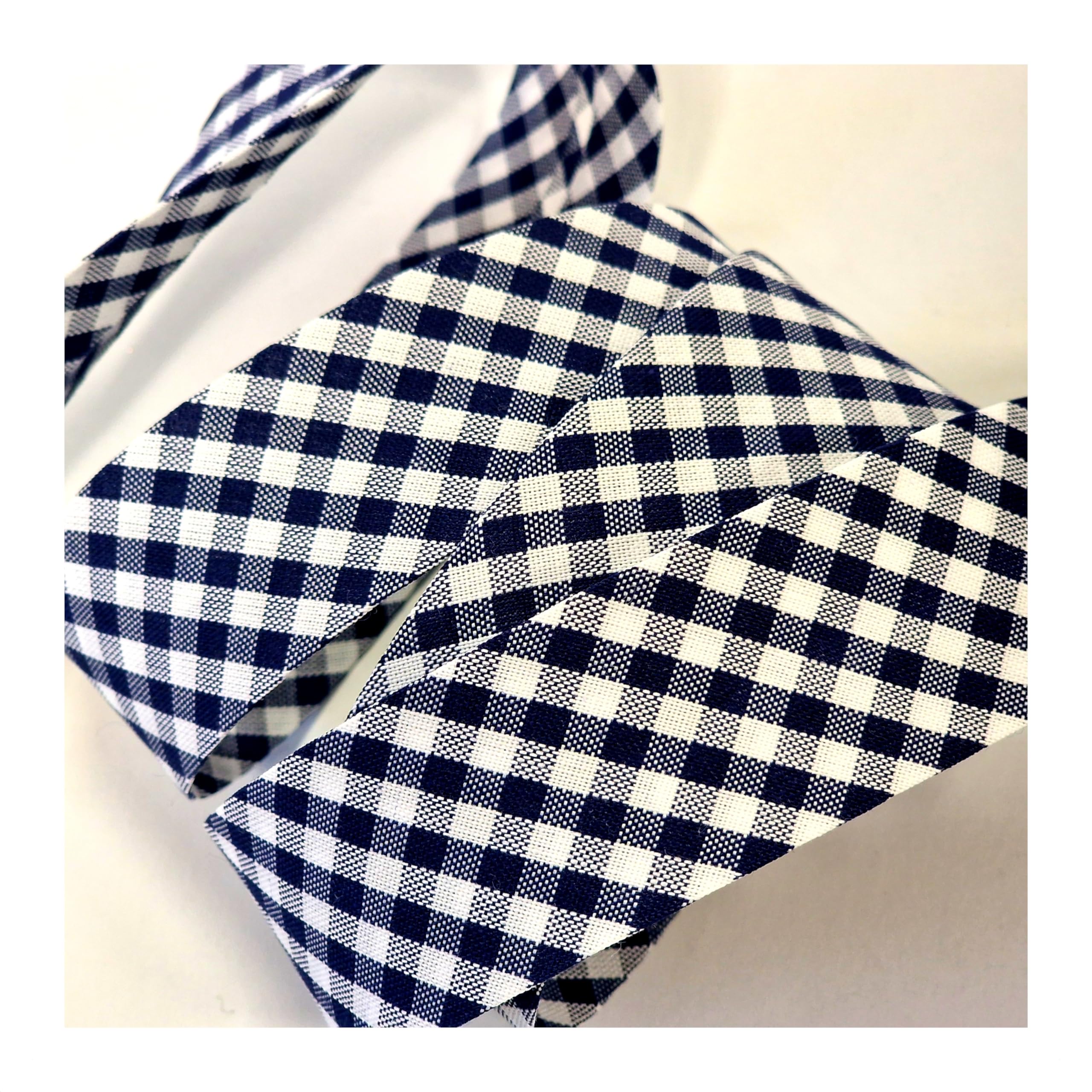 5m of 30mm Wide Navy Blue Gingham..Bias Binding Tape 5m Single Folded, Edging Quilting Sewing, Bunting, Craft, Upholstery, Piping & Garments UK Seller