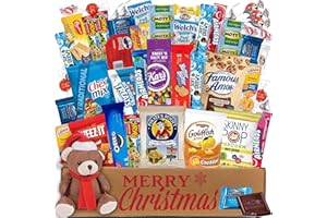 GOODLAND FARMS Christmas Snack Box Care Package (50ct) Candy Snacks Assortment Holiday Stocking Stuffer Cookies Food Bars Gift Pack Box Bundle Mixed Bulk Sampler for Children Kids Boys Girls College Students Office