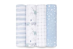 aden + anais Boutique Muslin Swaddle Blanket for Baby Girls and Boys, Newborn Receiving Blanket for Swaddling, 100% Muslin Cotton Swaddle Wrap, 4 Pack, Rising Star