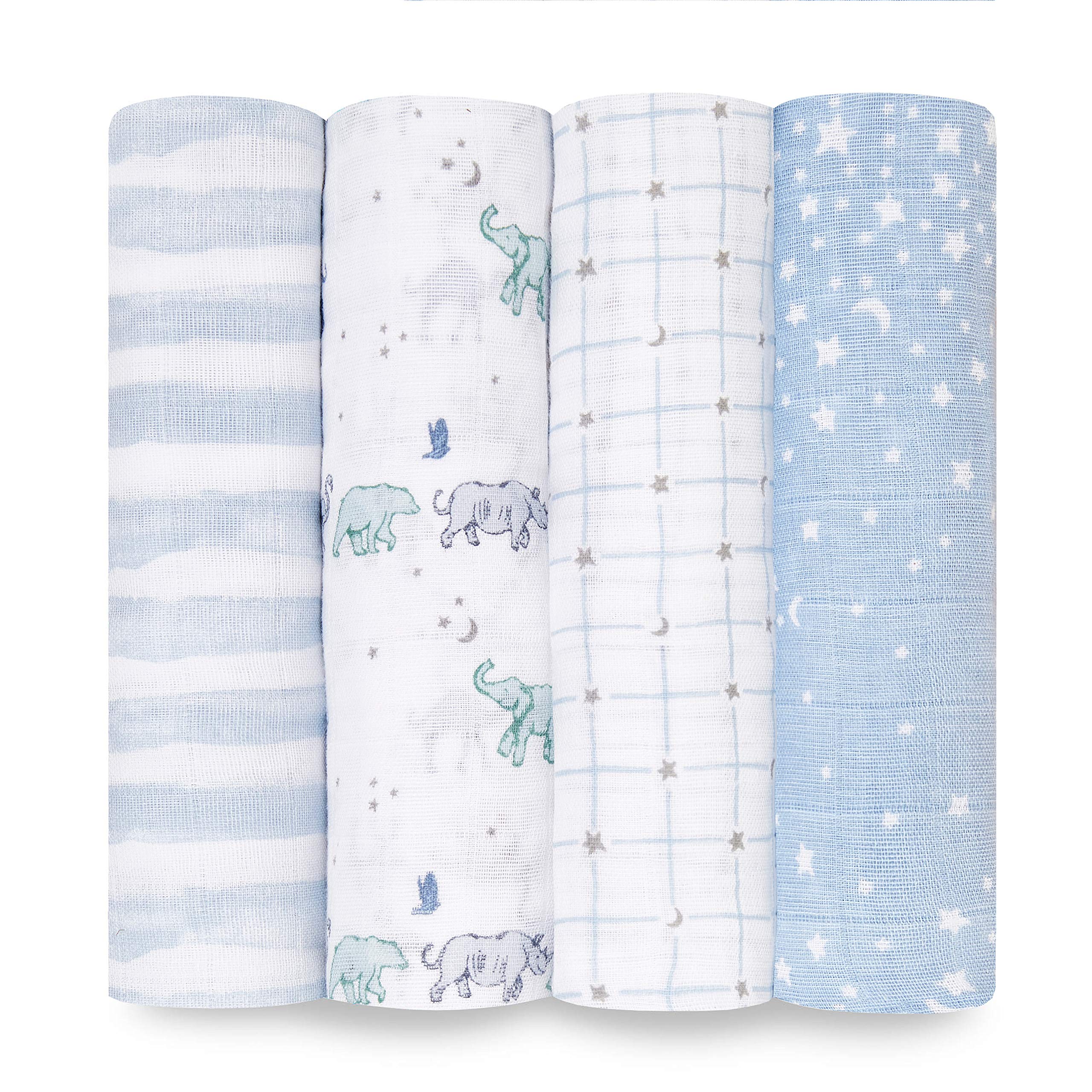 aden + anais 100% cotton Muslin Swaddle & Receiving Blankets for Baby Girls & Boys, 120x120cm, Ideal Newborn & Infant Swaddling Wrap Set, Perfect Shower Gifts, 4 Pack, rising star