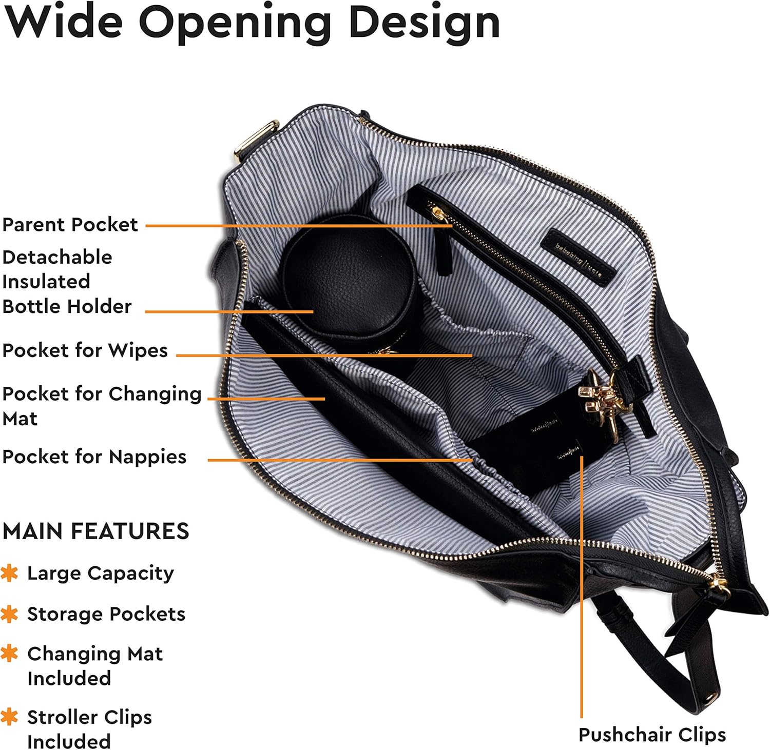 bababing lucia changing bag black