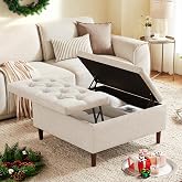 Weture 35" Large Storage Ottoman Coffee Table, Square Ottoman, Beige | Oversized Square Ottoman with Storage, No Assembly Required, Tufted Upholstered Ottomans Coffee Table for Living Room, Fabric