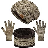 Senker Fashion Winter Hats Scarf and Gloves Set for Men Women, Slouchy Beanie Cap Neck Warmer Screen Touch Gloves Gifts