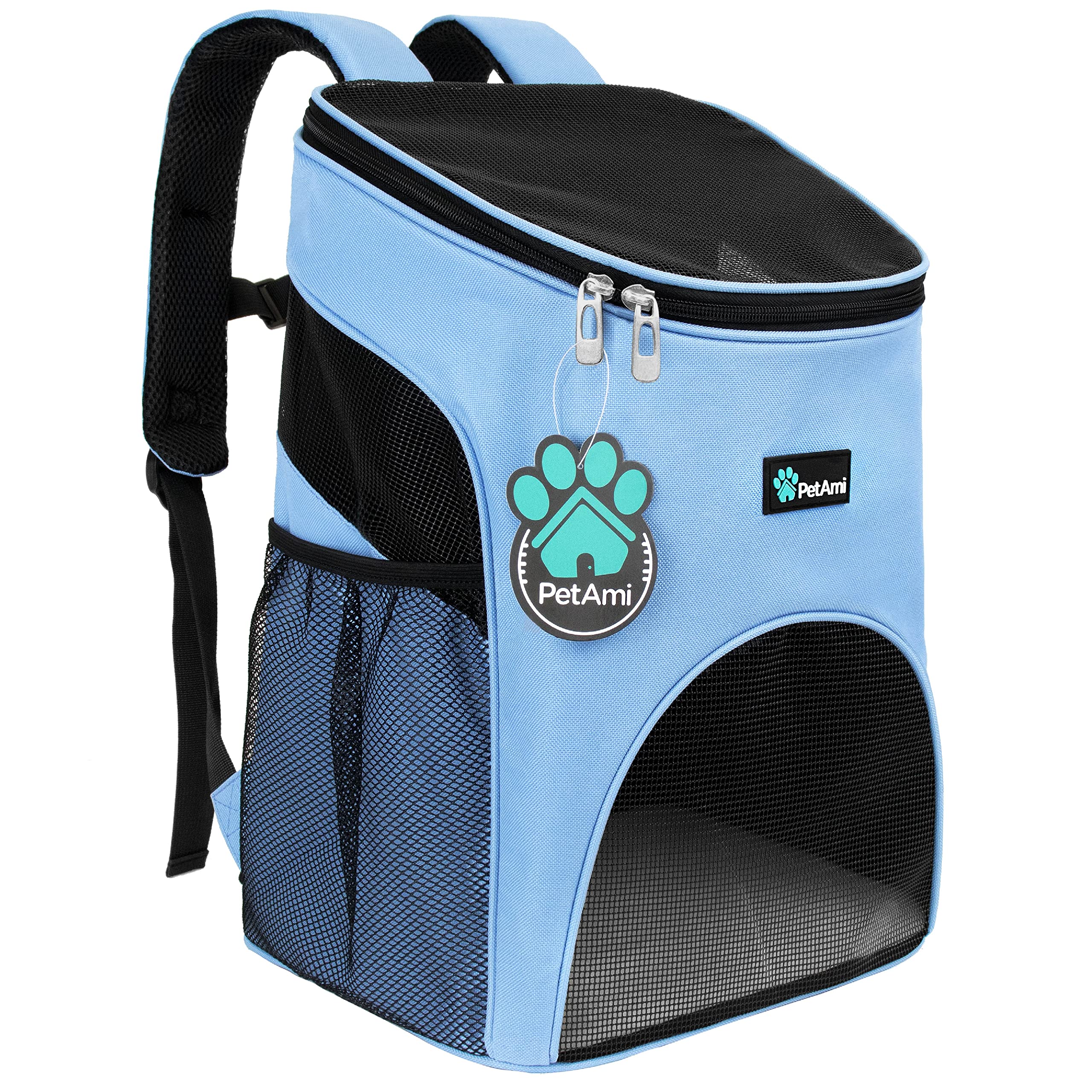Photo 1 of PetAmi Small Dogs and Cat Backpack Carrier, Airline Approved Pet Backpack Carrier, Ventilated, Safety Strap, Buckle Support Designed for Hiking Travel Camping Outdoor, Max 18 lbs (Light Blue)