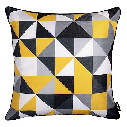 Cushoo Modern Geometric Cushion In Mustard Yellow Grey Black And