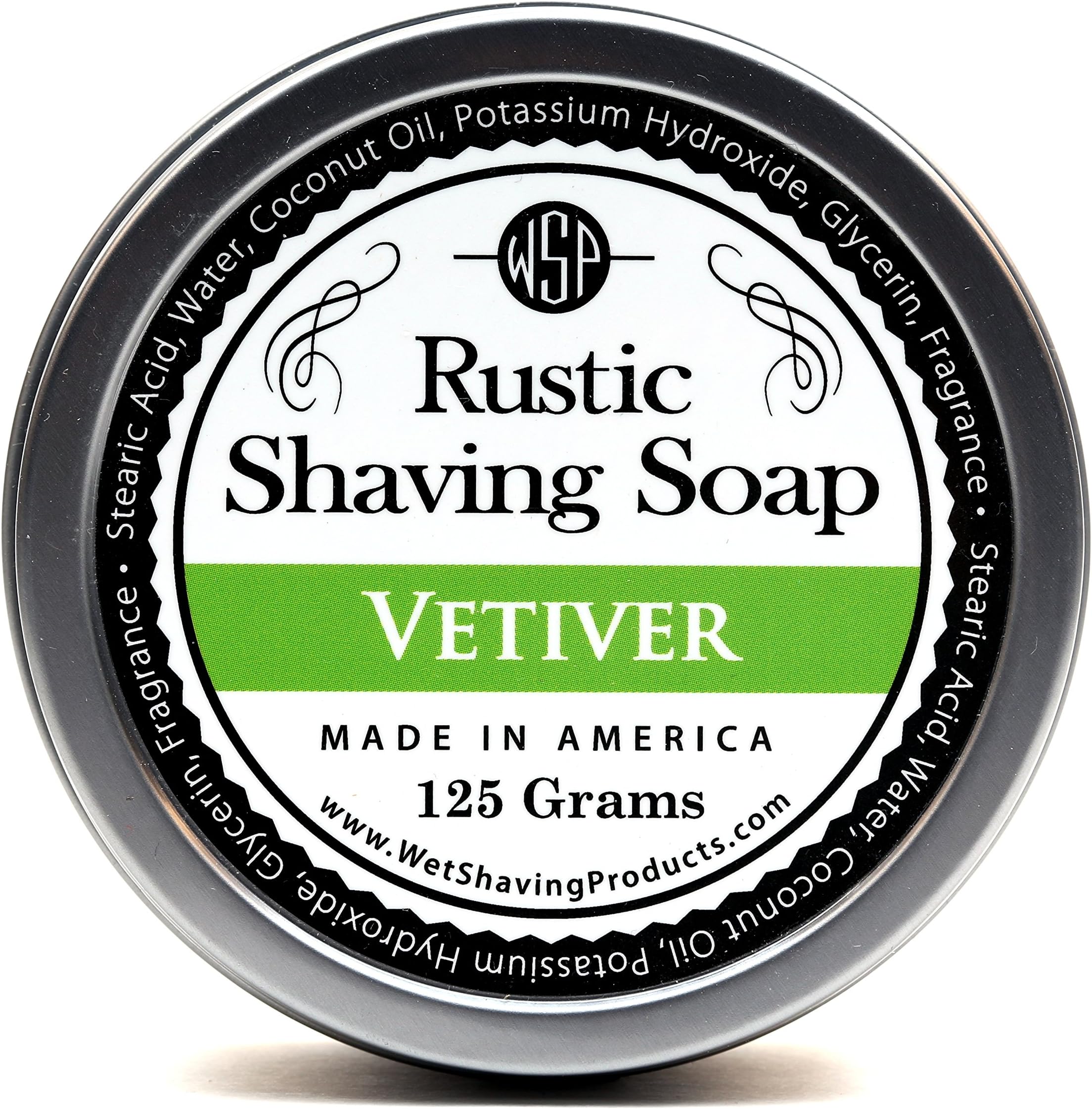 WSP Luxury Rustic Shaving Soap 4.4 Oz in Tin Artisan Made in America Using Vegan Natural Ingredients (Vetiver)