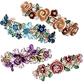 4 Colorful Vintage Decorative Flower Design Metal Gold Tone French Barrettes Hair Clasps Accessories Women Girls
