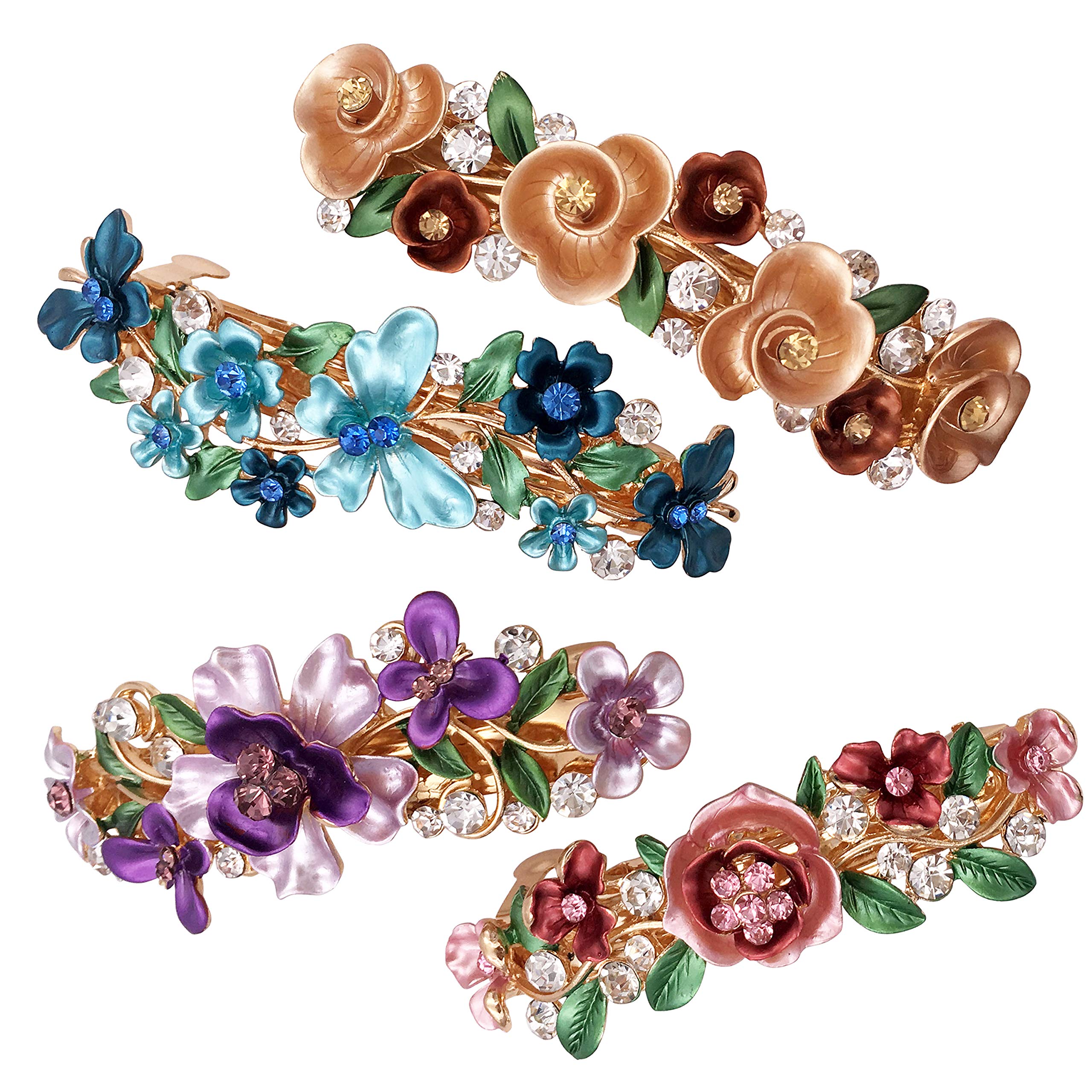 Photo 1 of 4 Colorful Vintage Decorative Flower Design Metal Gold Tone French Barrettes Hair Clasps Accessories Women Girls