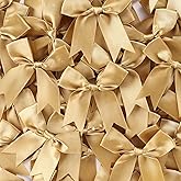 50 Pcs Golden Gift Wrap Bows,3.3 Inch Elegant Bows for Gift Wrapping, DIY Crafts, Party Decorations, Baby Shower, Birthday, Wedding Decor,Christmas, Gift Bags