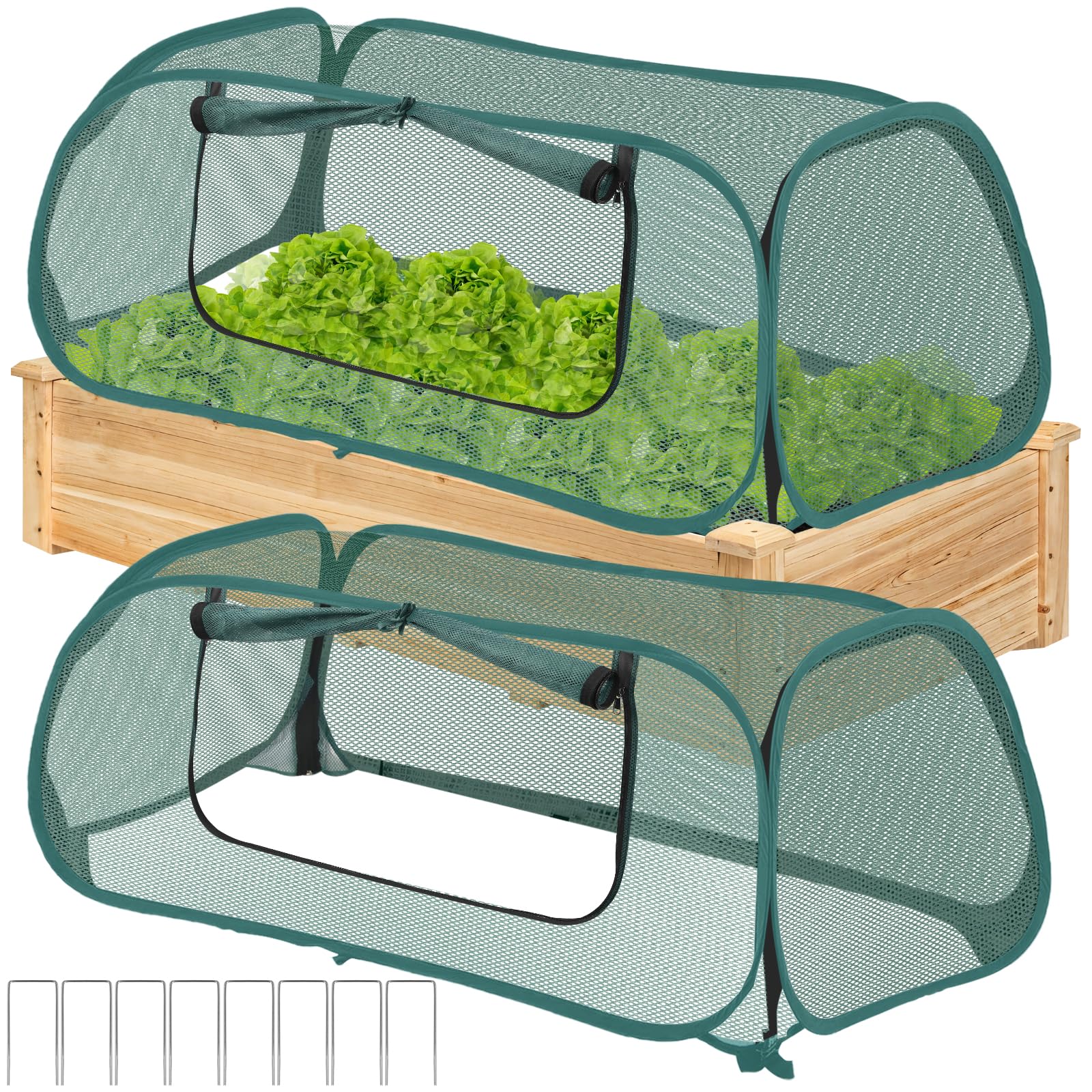 Photo 1 of 2Pack Garden Covers for Raised Beds, Pop Up Mesh Plant Covers for Outdoors, 30% Sunblock Plant Shade Tent, Crop Cage for Seedlings Vegetable Against Birds, Animals, with 8 Stakes (45"X22"X16")