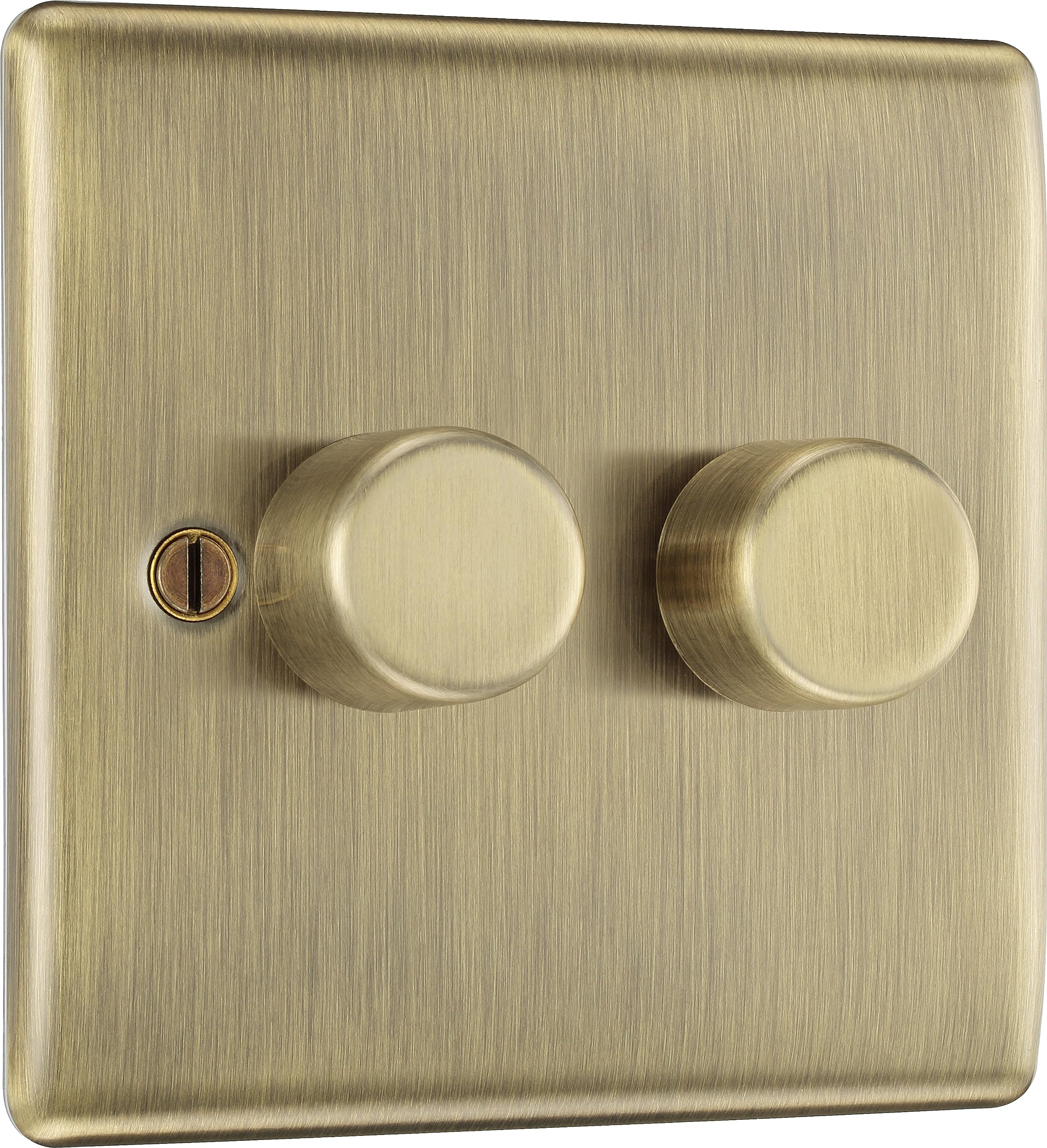 BG Electrical Intelligent Double Wall Dimmer Switch, 2 Way, Raised Profile, Round Edges, Nexus Metal, Antique Brass, 200W, NAB82 — image 1