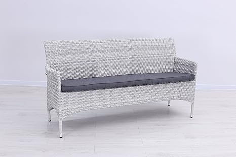 XXL DeLuxe Alu 3er Gartenbank 'Cattleya Ash Grey', in Polyrattan Geflecht inklusive Auflage