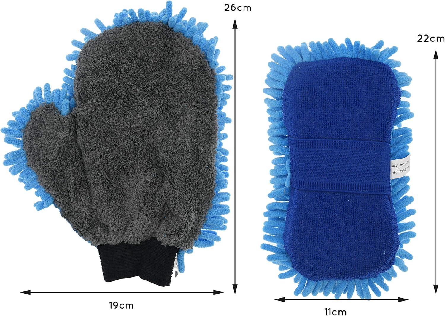 TeKX Premium Large Microfiber Chenille Car Wash Mitt and Car Wash Sponge Set (2 Pack), Washer Friendly, Soft and Scratch Free, Thumb Space Double Sided Mitt, Double Sided Sponge with Grip Band: Automotive
