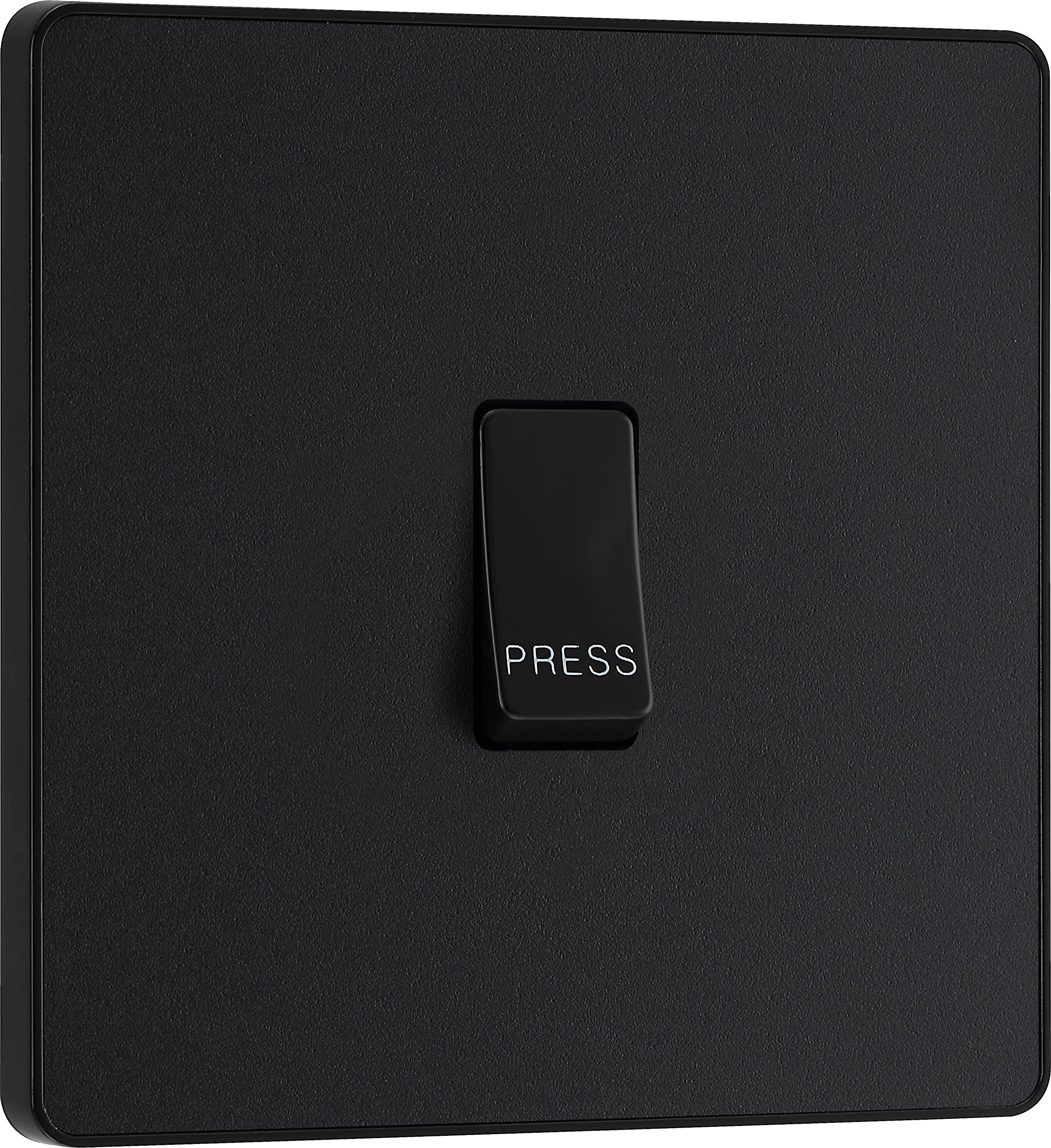 BG Electrical Single Retractive Press Switch, Screwless Front Plate, Round Edges, 1 Way, Evolve, Matt Black, 10A, PCDMB14B