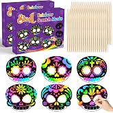 WATINC 30pcs Day of The Dead Skull Scratch Mask Gift Set for Kids, Halloween DIY Magic Scratch Paper, Skull Craft Kit to Mexican School Classroom Activity Art Project Party Favors Supplies