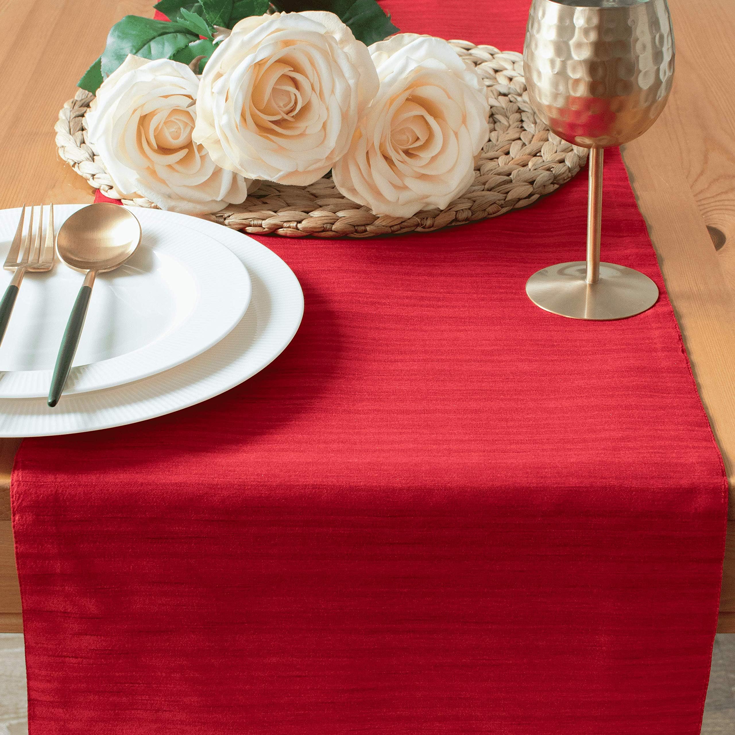 The White Petals Red Short Table Runners (13x48 inch, Pack of 1) Fabric Lined | Properly Finished, No Fray Edges | for Home, Kitchen, Dining Room, Holiday, Wedding Party Decor
