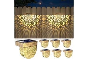 EKQ Solar Fence Lights 6 Pack Solar Step Lights Outdoor Waterproof LED Solar Powered Wall Lights Outdoor Decorations Warm Yellow Light Decorative Lighting for, Front Door, Backyard (Gold)