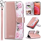 ULAK Compatible with iPhone 13 Pro Max Wallet Case for Women with Credit Card Holders, Flower Pattern Flip PU Leather Kickstand Shockproof Protective Phone Cover for iPhone 13 Pro Max 6.7'', Rose Gold
