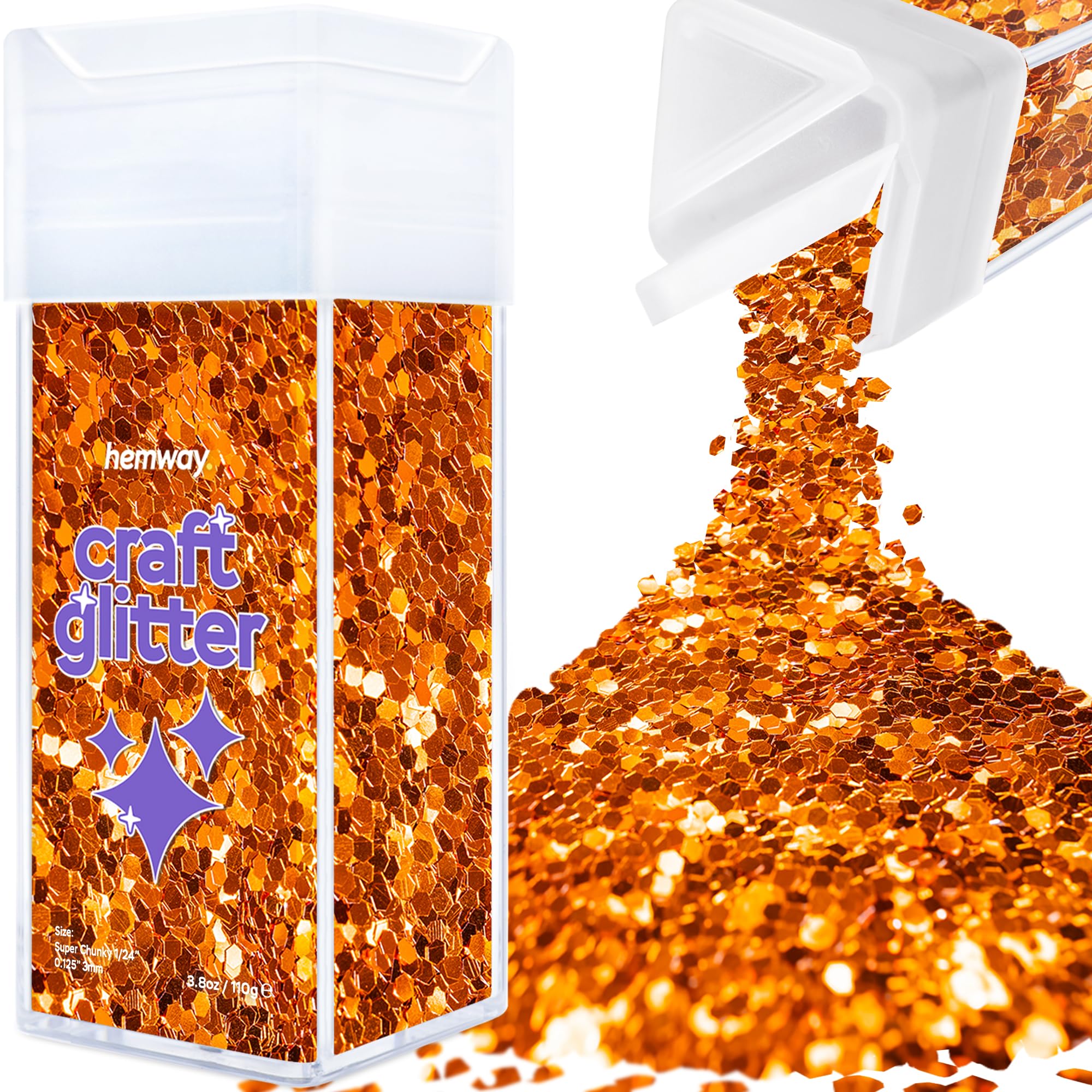 Hemway Glitter Shaker Copper 110g Super Chunky, Craft Glitter Shaker for Resin & Epoxy Crafts, Christmas Art Supplies, Nail, Body, Face, Eye, Festival, Crafting, Slime, Sparkle — image 1