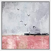 SIGNWIN Framed Canvas Wall Art Birds Flying Over a Pink Lake and Mountains Landscape Wilderness Oil Painting Abstract Rustic Scenic Dramatic for Living Room, Bedroom, Office - 16x16 inches