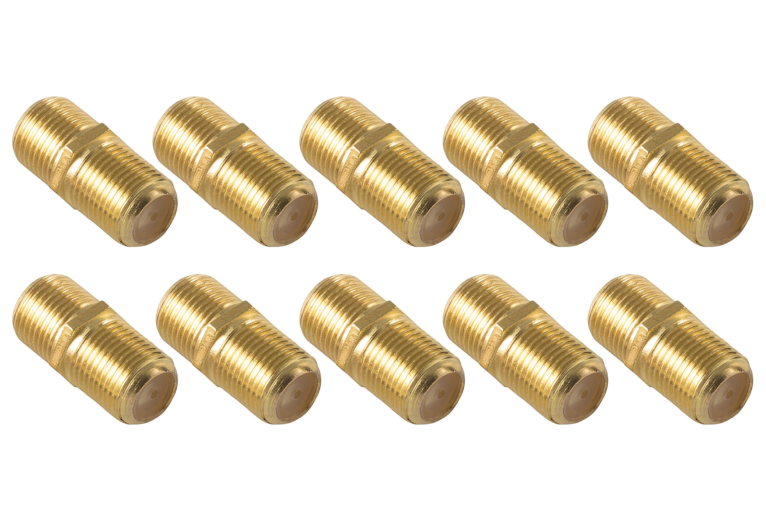 POPPSTAR 10x SAT coaxial cable connector (F-connector (jack to jack) for 4-8.2 mm coaxial cables with F-plug), connecting plug for coaxial - antenna cable, gold-plated