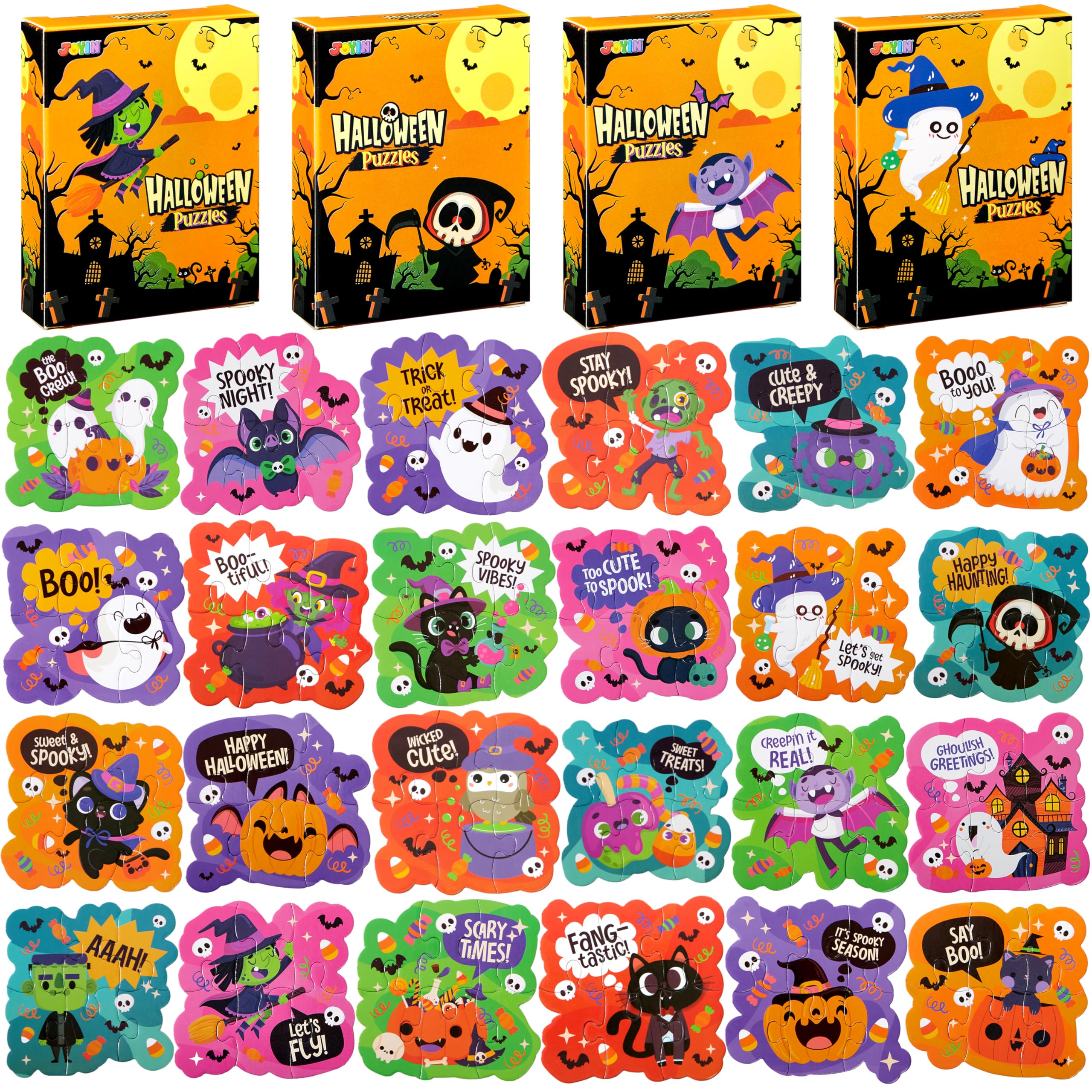 Photo 1 of JOYIN 24 PCS Halloween Puzzles for Kids Gifts, Jigsaw Puzzles Halloween Toys for Trick or Treats, Classroom Games Fall Puzzle Crafts School Activities