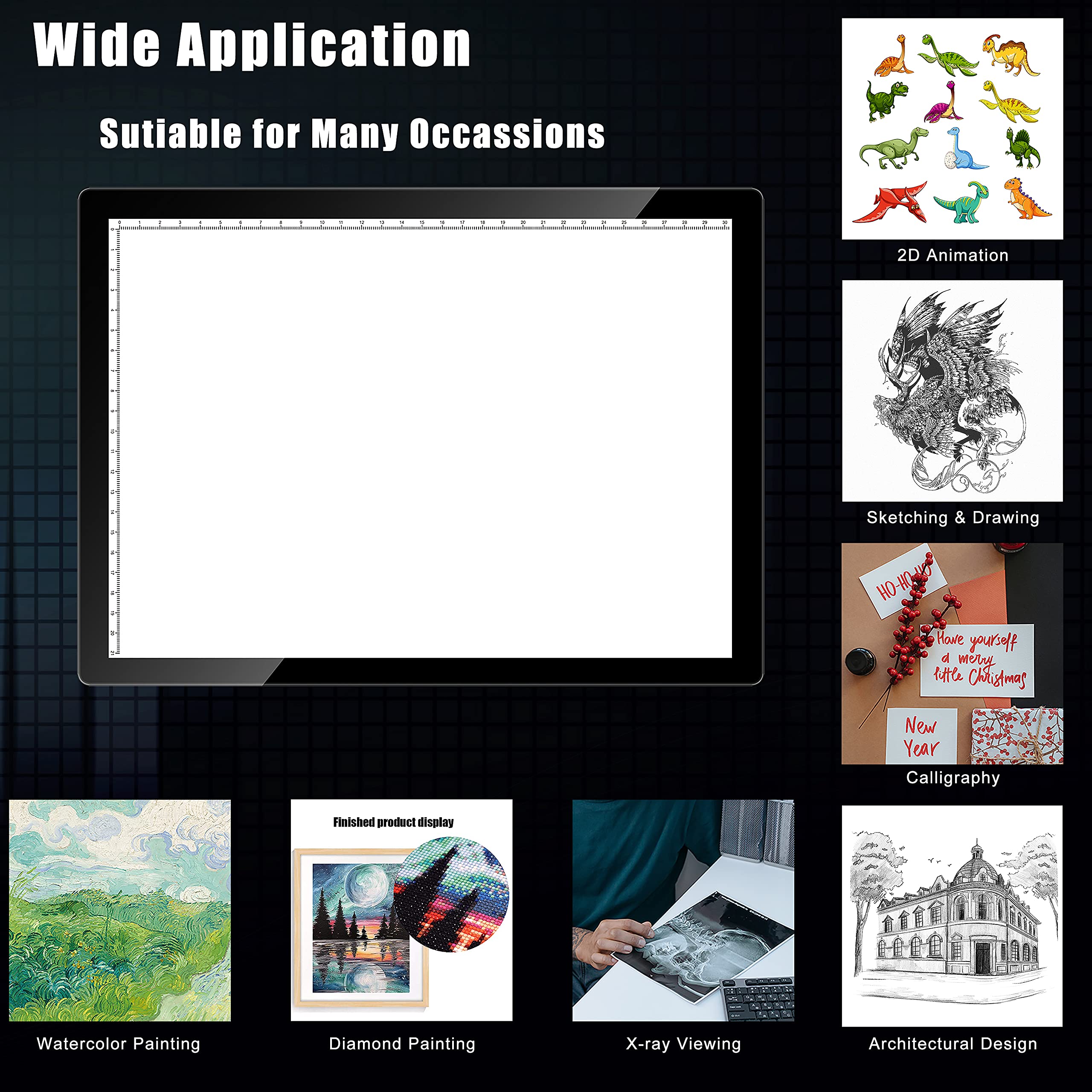 A4 Wireless Battery Powered Light Pad with Case, TOHETO Tracing Light Box Dimmable Brightness Rechargeable LED Light Board Portable Cordless Copy Board for Artist Drawing Sketching X-ray Viewing