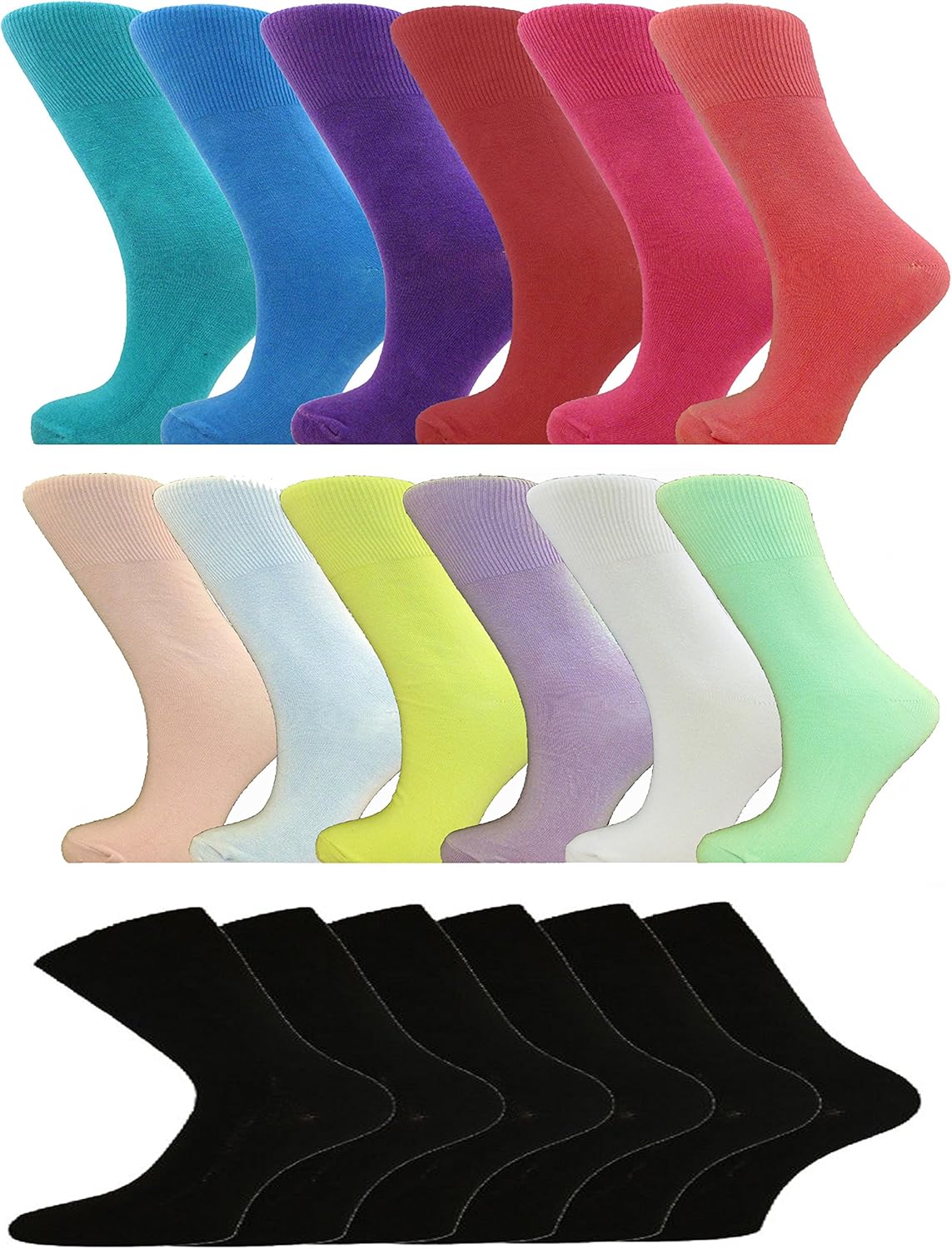 LADIES COTTON LOOSE WIDE TOP SOCKS NON ELASTIC 12 Pack (Black) Amazon.co.uk Clothing