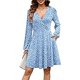 ANRABESS Womens Long Sleeve Wrap Dress Floral Flowy A-Line Casual Work Spring Vacation Short Dresses