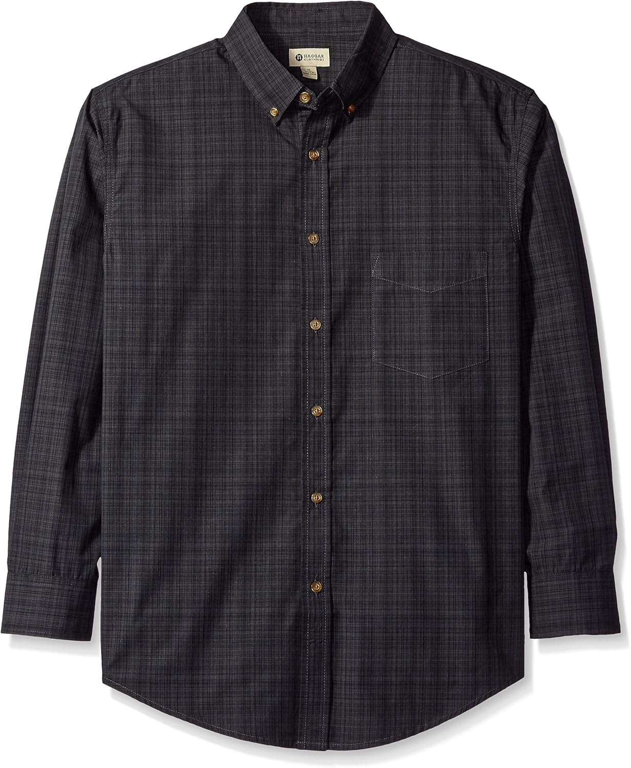 Haggar Men's Long Sleeve Weekender Woven Shirt, Caviar, XXLarge