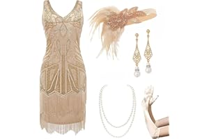BABEYOND Women’s Flapper Dresses Set 1920s V Neck Beaded Fringed Great Gatsby Dress with Accessories Set