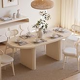 homary Oval Extendable Dining Table 63"&ndash;79", Japandi Wooden Kitchen &amp; Dining Room Table for 4&ndash;6 with Pedestal Base (Table Only)