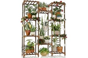 Bamworld Plant Stand Indoor Outdoor Tall Plant Shelf for Multiple Plants Pots Wood Flower Stand Large Flower Holder for Living Room, Patio, Balcony, Garden Decor, Brown