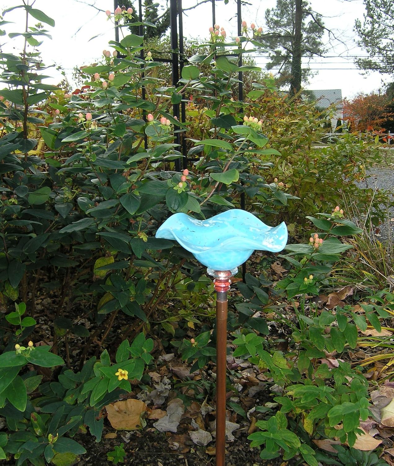 Andrew Holmberg Sky Blue Hand Blown Glass Butterfly Feeder With 36