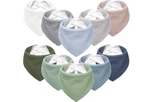 Susurration Muslin Baby Bibs 10Pack Baby Bandana Drool Bibs Soft Adjustable Newborn Bibs for Unisex Baby Girls & Boys (Bluegreen)