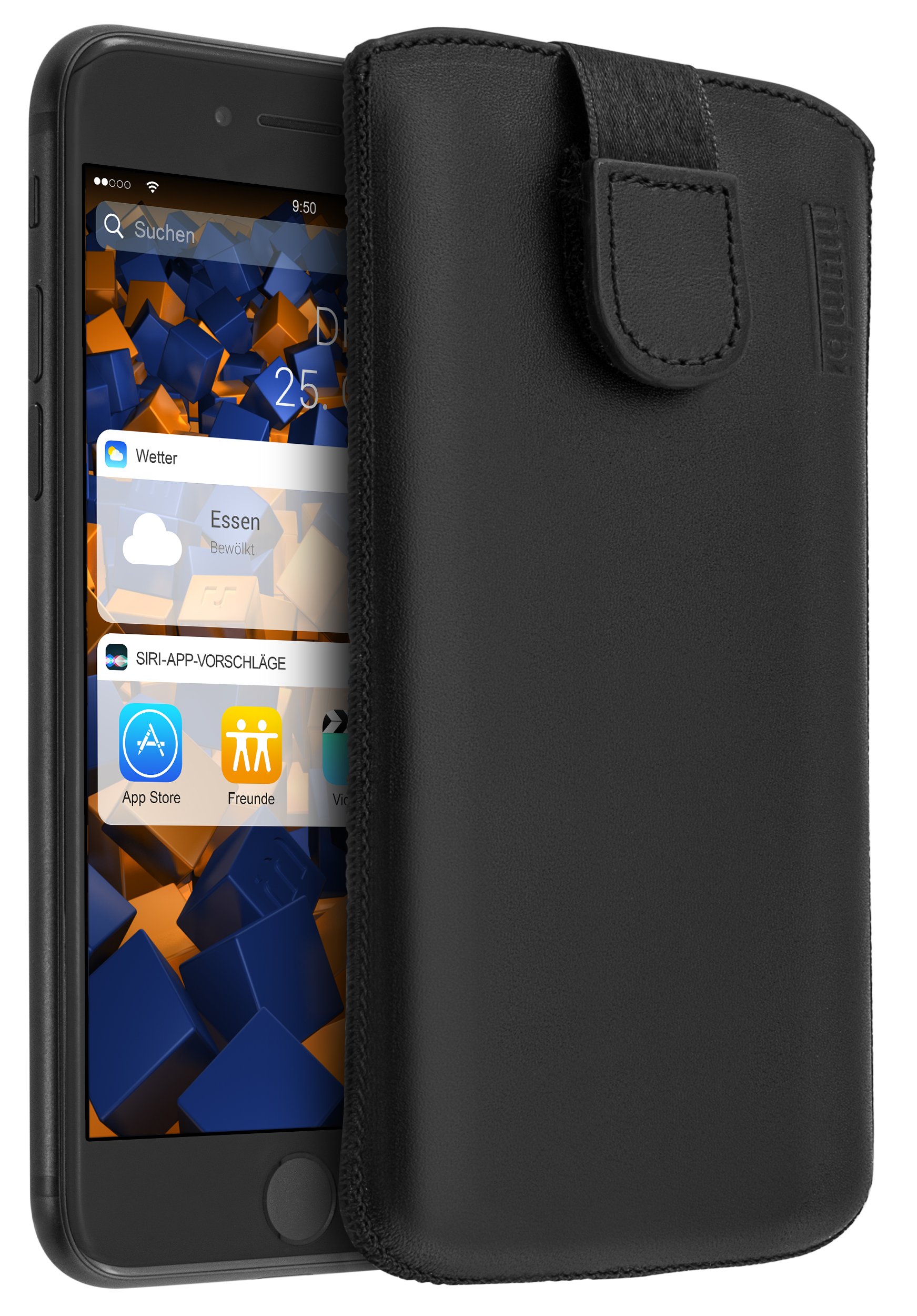 mumbi Genuine Leather Case Compatible with iPhone 7 Plus / 8 Plus Black