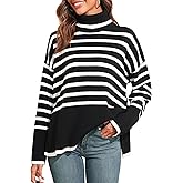PrettyGuide Women's Turtleneck Oversized Sweaters Casual Long Sleeve Side Slit Chunky Knit Tunic Sweater Tops