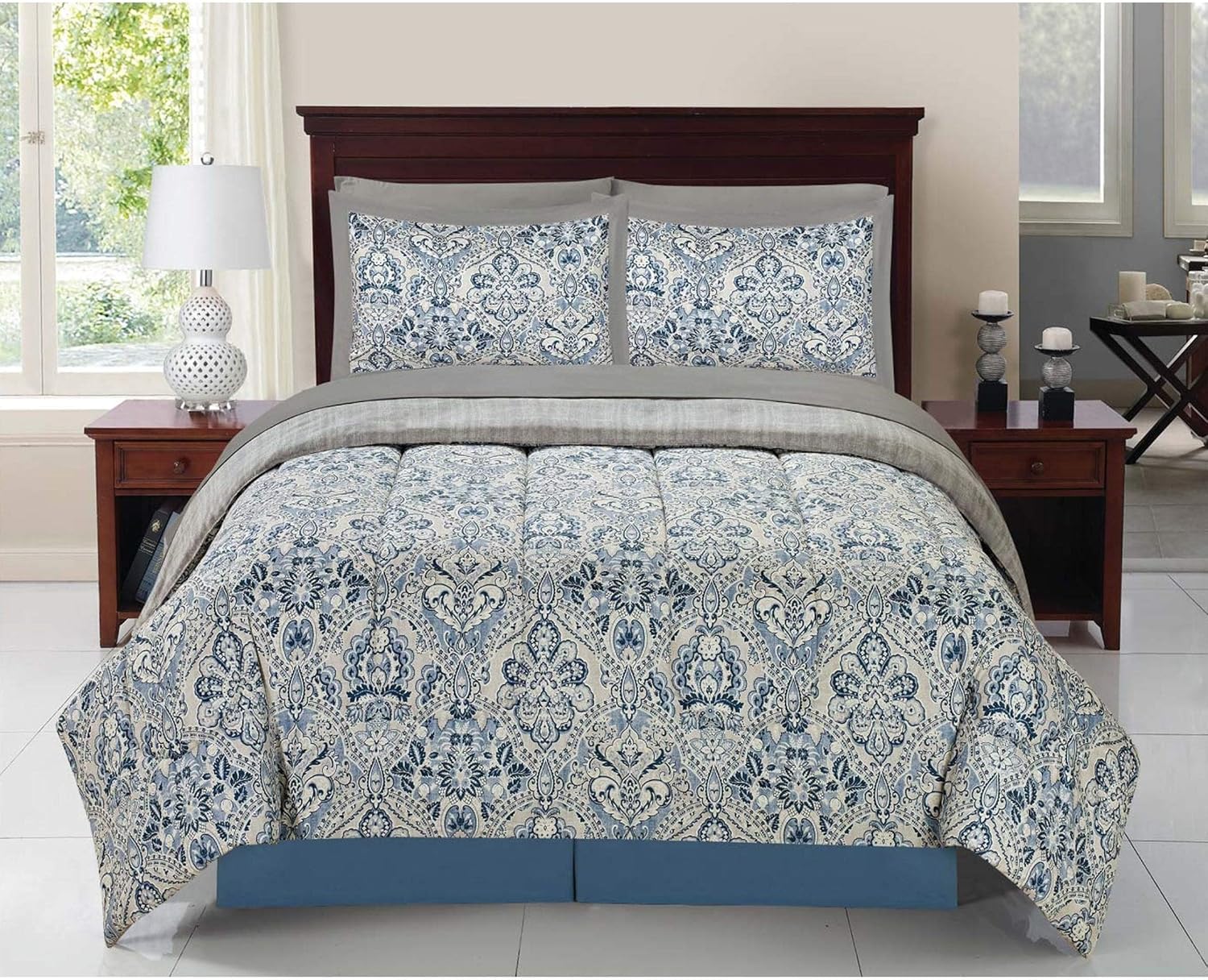 Overstock Blue Scallop 8PC Bed in a Bag Bedding Set Home